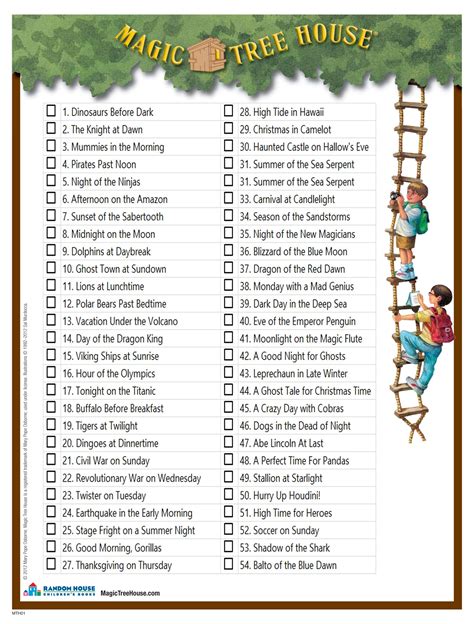 Magic Tree House Printable Book List